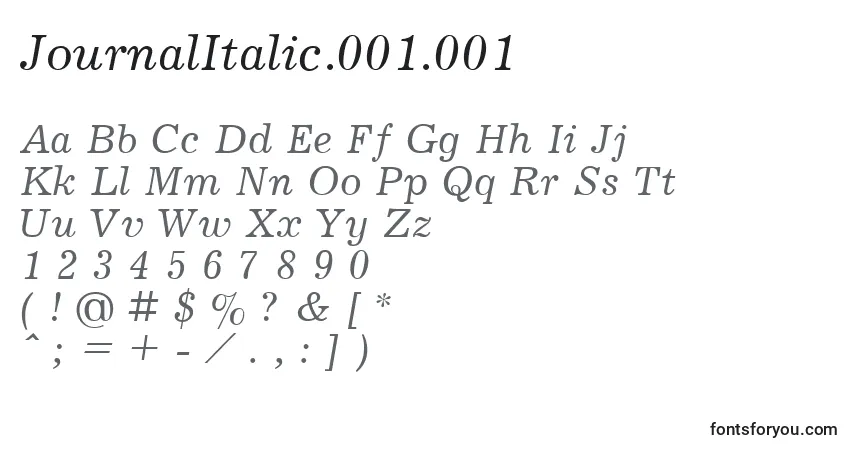 Czcionka JournalItalic.001.001 – alfabet, cyfry, specjalne znaki