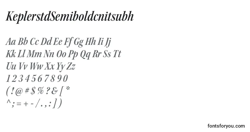 A fonte KeplerstdSemiboldcnitsubh – alfabeto, números, caracteres especiais