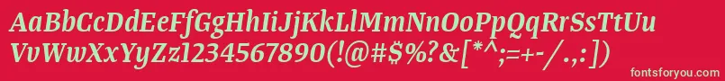 TangerserifnarrowSemibolditalic Font – Green Fonts on Red Background