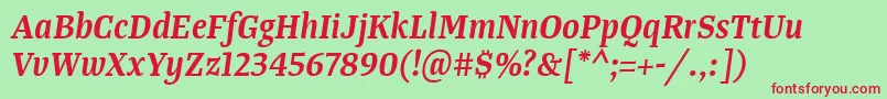 TangerserifnarrowSemibolditalic Font – Red Fonts on Green Background