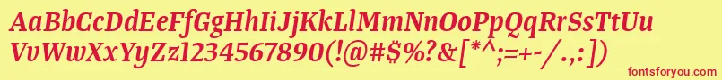 TangerserifnarrowSemibolditalic-fontti – punaiset fontit keltaisella taustalla