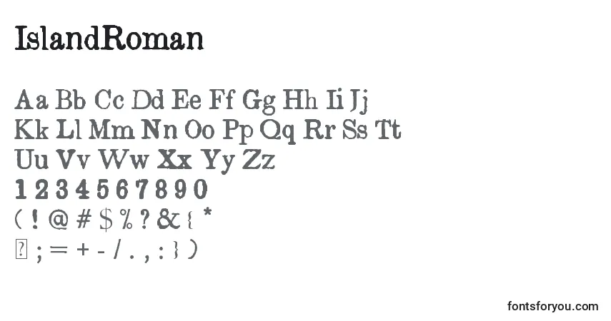 Czcionka IslandRoman – alfabet, cyfry, specjalne znaki