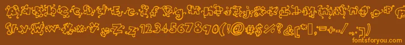 Headinthecloudsbold-Schriftart – Orangefarbene Schriften auf braunem Hintergrund
