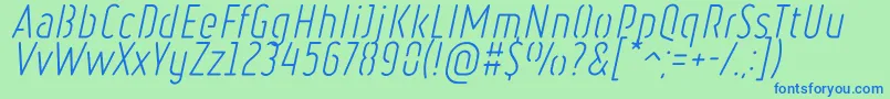 RulerStencilLightItalic-fontti – siniset fontit vihreällä taustalla
