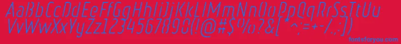 Fonte RulerStencilLightItalic – fontes azuis em um fundo vermelho