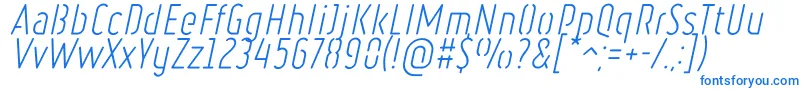 フォントRulerStencilLightItalic – 白い背景に青い文字