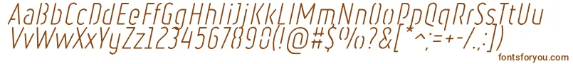 RulerStencilLightItalic-Schriftart – Braune Schriften auf weißem Hintergrund