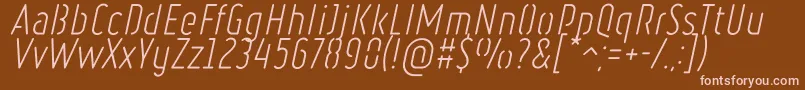 RulerStencilLightItalic-fontti – vaaleanpunaiset fontit ruskealla taustalla