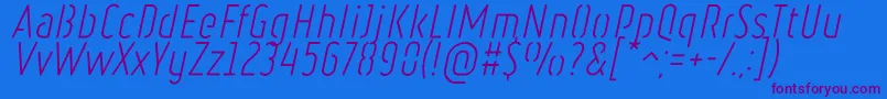 フォントRulerStencilLightItalic – 紫色のフォント、青い背景