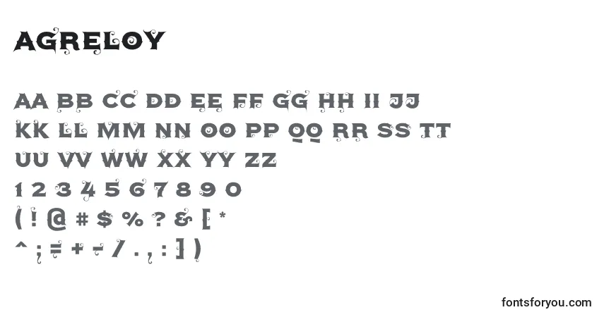 A fonte Agreloy (94917) – alfabeto, números, caracteres especiais