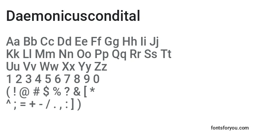 Czcionka Daemonicuscondital – alfabet, cyfry, specjalne znaki