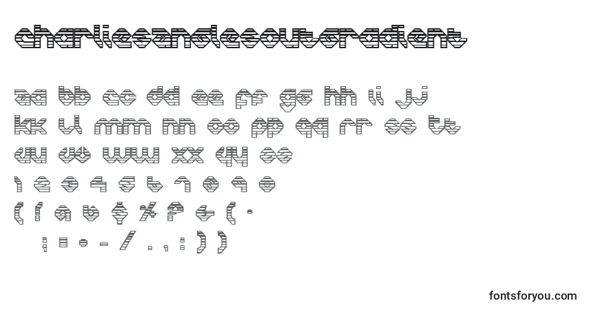 Czcionka CharliesAnglesOutgradient – alfabet, cyfry, specjalne znaki