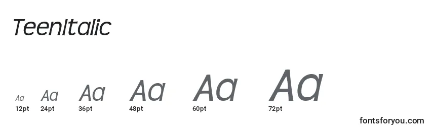 TeenItalic Font Sizes