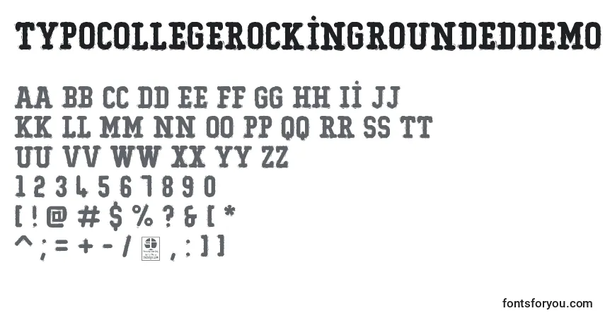 A fonte TypoCollegeRockingRoundedDemo – alfabeto, números, caracteres especiais