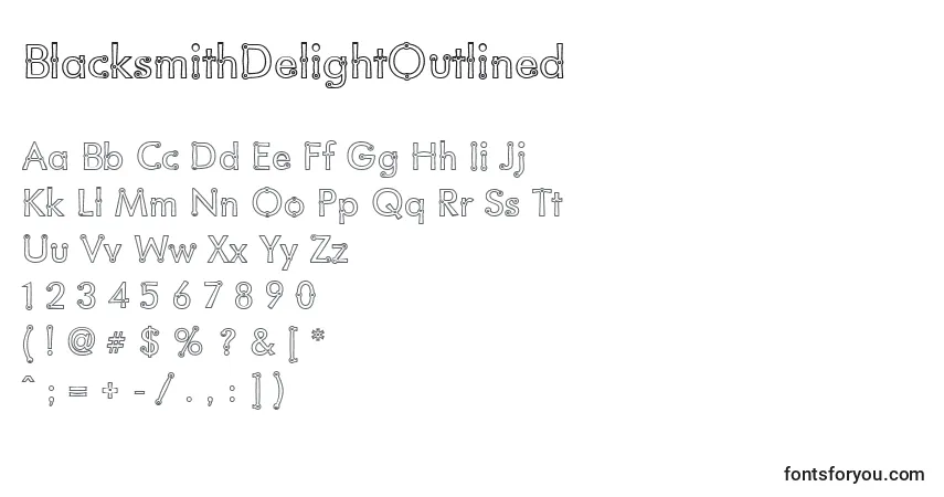 A fonte BlacksmithDelightOutlined – alfabeto, números, caracteres especiais