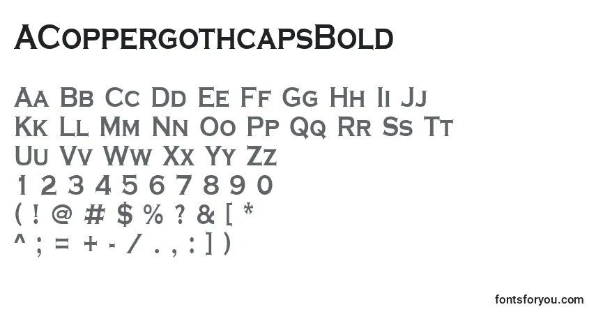 A fonte ACoppergothcapsBold – alfabeto, números, caracteres especiais