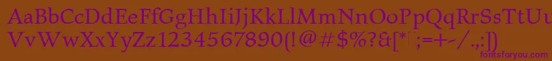 ElysiumBookPlain-Schriftart – Violette Schriften auf braunem Hintergrund