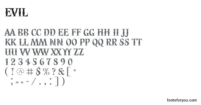 A fonte Evil (94951) – alfabeto, números, caracteres especiais