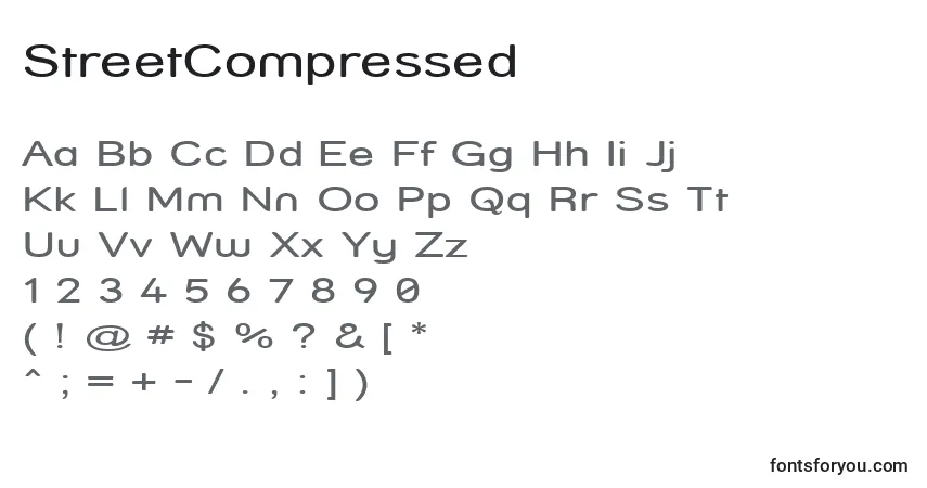Czcionka StreetCompressed – alfabet, cyfry, specjalne znaki