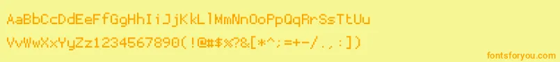 フォントProggytiny – オレンジの文字が黄色の背景にあります。