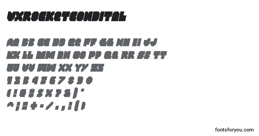 A fonte Vxrocketcondital – alfabeto, números, caracteres especiais