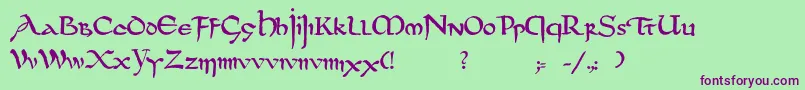 DsUncialfunnyhandMedium-Schriftart – Violette Schriften auf grünem Hintergrund
