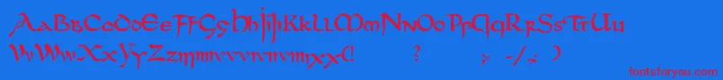 DsUncialfunnyhandMedium-Schriftart – Rote Schriften auf blauem Hintergrund