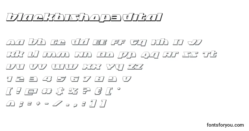 Czcionka Blackbishop3Dital – alfabet, cyfry, specjalne znaki