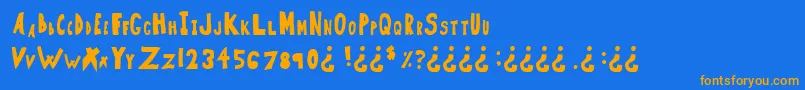 フォントDiscussion – オレンジ色の文字が青い背景にあります。