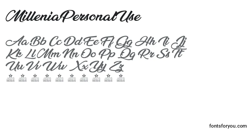 Schriftart MilleniaPersonalUse – Alphabet, Zahlen, spezielle Symbole