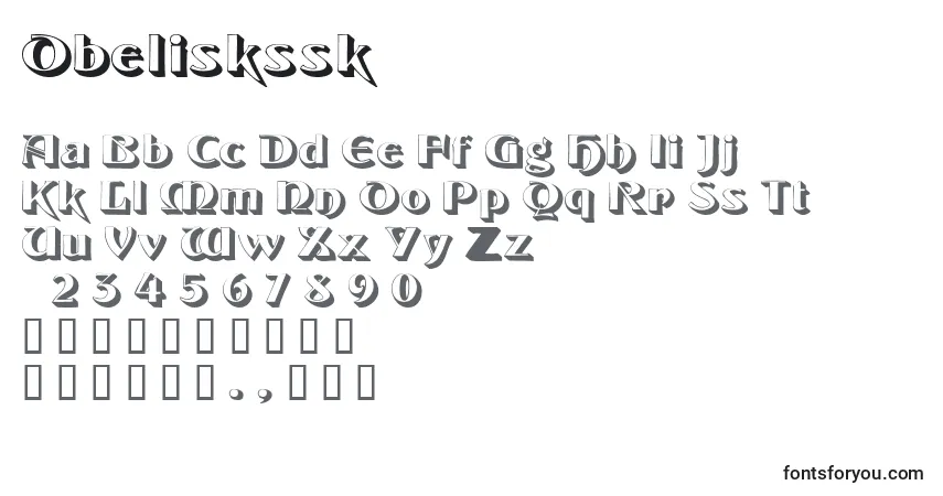 Czcionka Obeliskssk – alfabet, cyfry, specjalne znaki