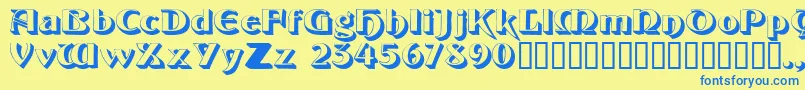 フォントObeliskssk – 青い文字が黄色の背景にあります。