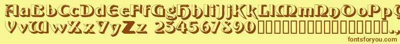 フォントObeliskssk – 茶色の文字が黄色の背景にあります。