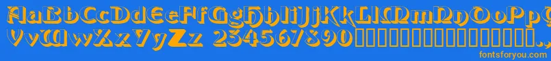 フォントObeliskssk – オレンジ色の文字が青い背景にあります。