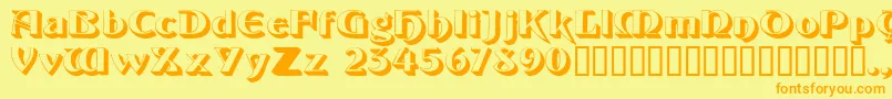 フォントObeliskssk – オレンジの文字が黄色の背景にあります。