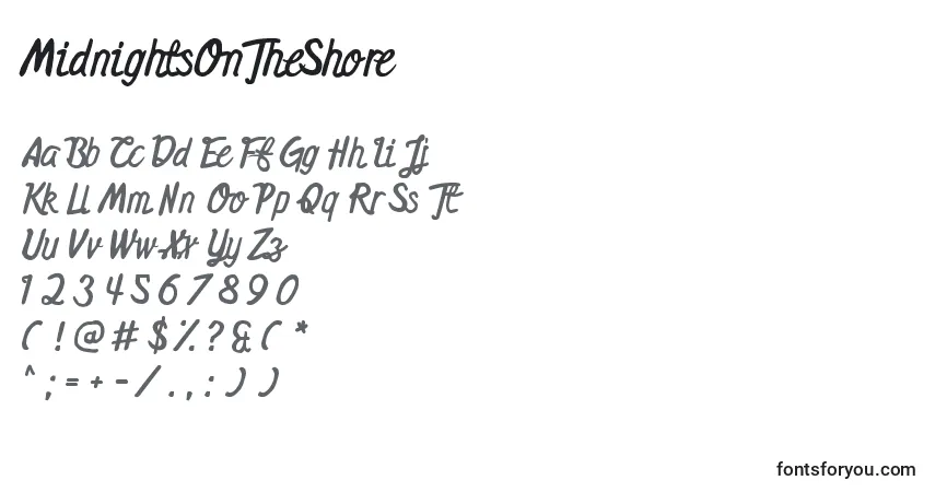 Шрифт MidnightsOnTheShore – алфавит, цифры, специальные символы