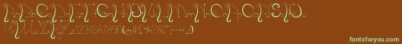 フォントKalopsiaTtf – 緑色の文字が茶色の背景にあります。