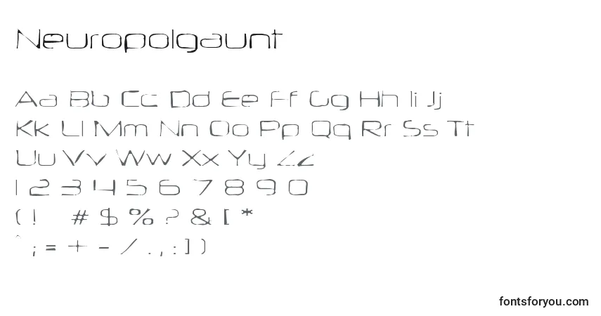 Neuropolgaunt-fontti – aakkoset, numerot, erikoismerkit