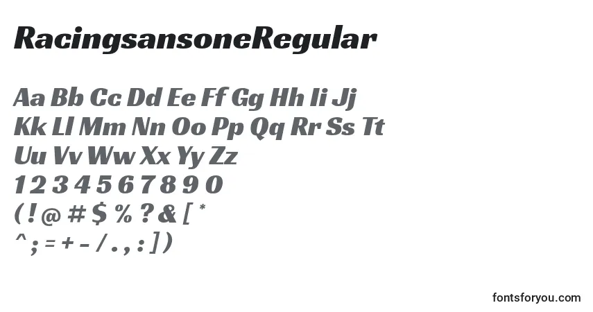 Schriftart RacingsansoneRegular – Alphabet, Zahlen, spezielle Symbole