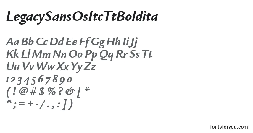 Czcionka LegacySansOsItcTtBoldita – alfabet, cyfry, specjalne znaki