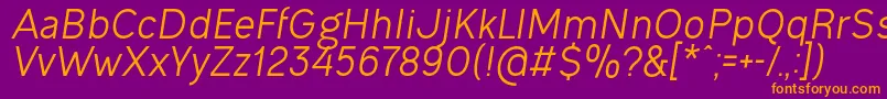 OgonekItalic-fontti – oranssit fontit violetilla taustalla