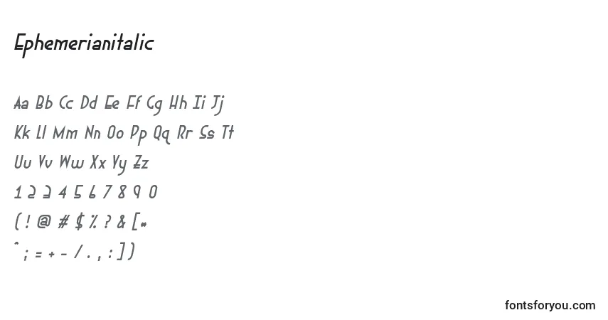 Шрифт Ephemerianitalic – алфавит, цифры, специальные символы