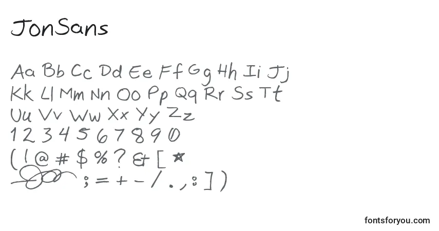 Czcionka JonSans – alfabet, cyfry, specjalne znaki