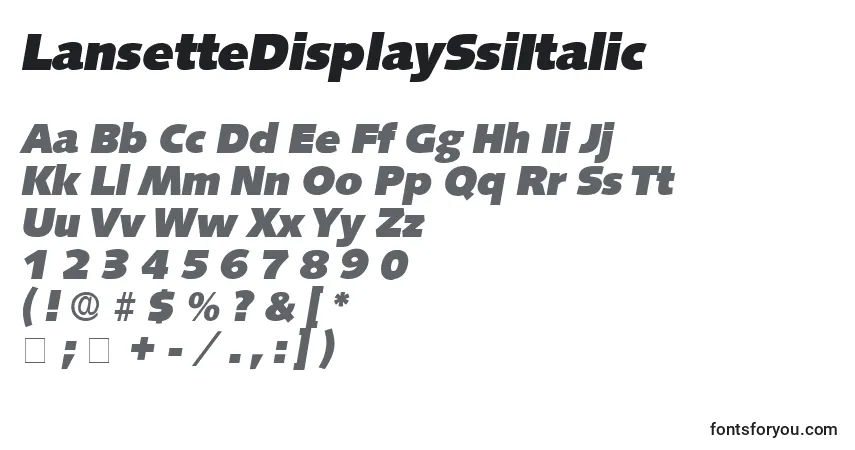 A fonte LansetteDisplaySsiItalic – alfabeto, números, caracteres especiais