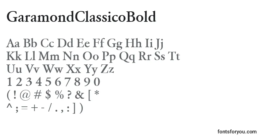 A fonte GaramondClassicoBold – alfabeto, números, caracteres especiais