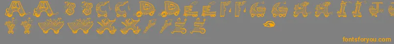 フォントMovingletters – オレンジの文字は灰色の背景にあります。