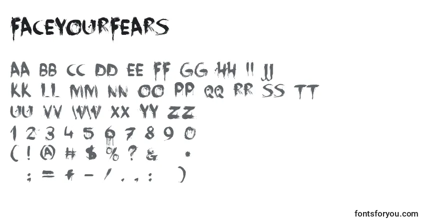 A fonte FaceYourFears – alfabeto, números, caracteres especiais