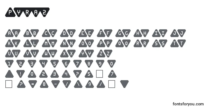 Schriftart Pyra2 – Alphabet, Zahlen, spezielle Symbole