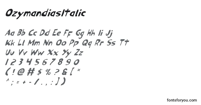 Шрифт OzymandiasItalic – алфавит, цифры, специальные символы