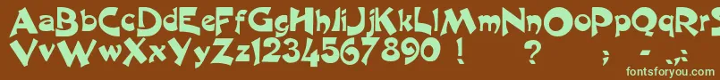 フォントHarquil – 緑色の文字が茶色の背景にあります。